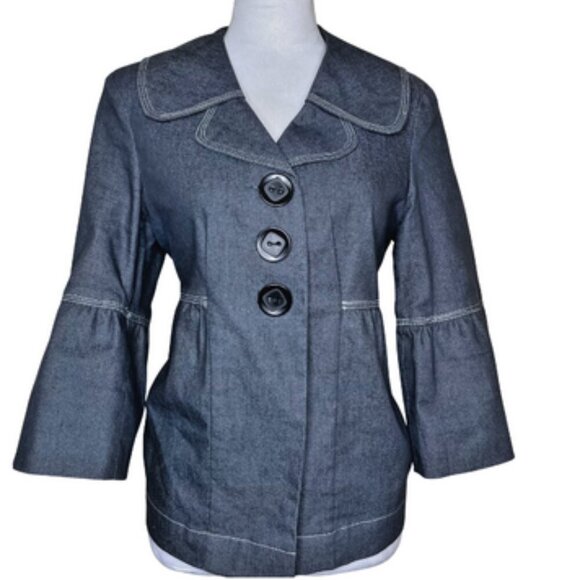 Robert Louis Jackets & Blazers - Robert Louis Cotton Stretch Dark Denim 3/4 Sleeve Button Flared Jacket Sz Med